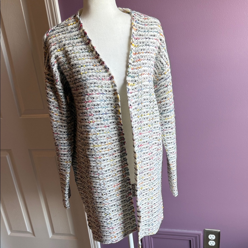 Christopher & Bands stripe cardigan open sweater size medium pink White black